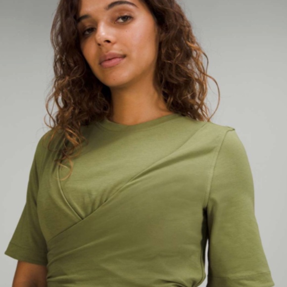 Lululemon Cotton Wrap-Front T-Shirt Dress - Bronze Green - Size 6 - Picture 3 of 11